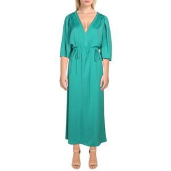Kobi Halperin Sari Green Ruched Waist Midi Dress Size L - Picture 1 of 13